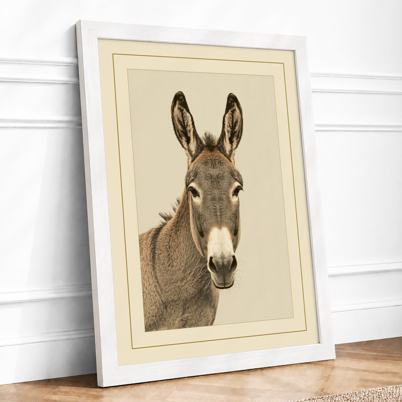 Attentive Donkey Realism - Framed Print, A2 - 59.4 x 42.0 cm, White