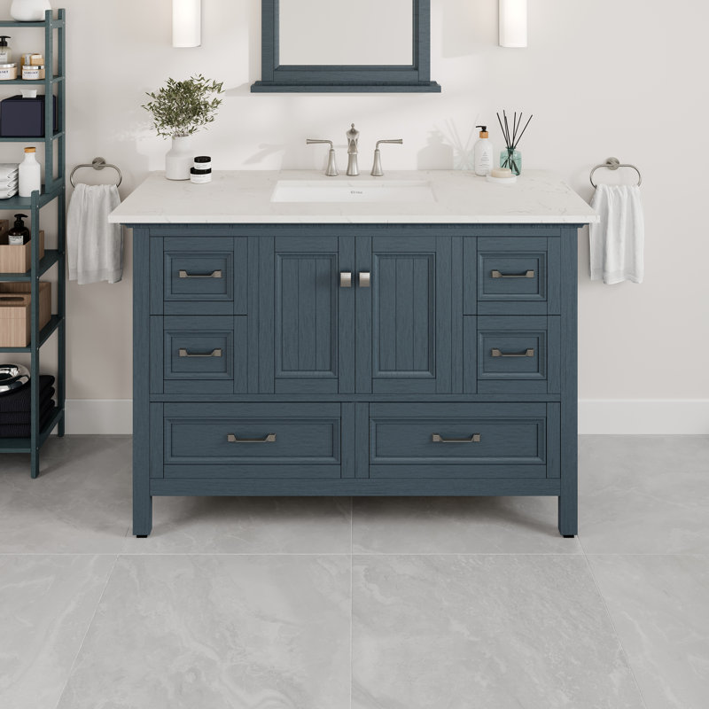 Glebs 48"W x 22"D Bathroom Vanity with Undermount Porcelain Sink, Quartz - White Carrara, Ash Blue