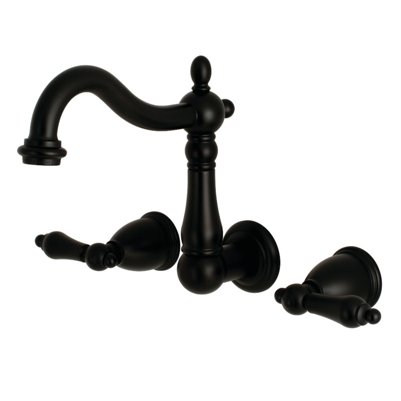 Kingston Brass Heritage Two-Handle 3-Hole Wall Mount Bathroom Faucet, Matte Black