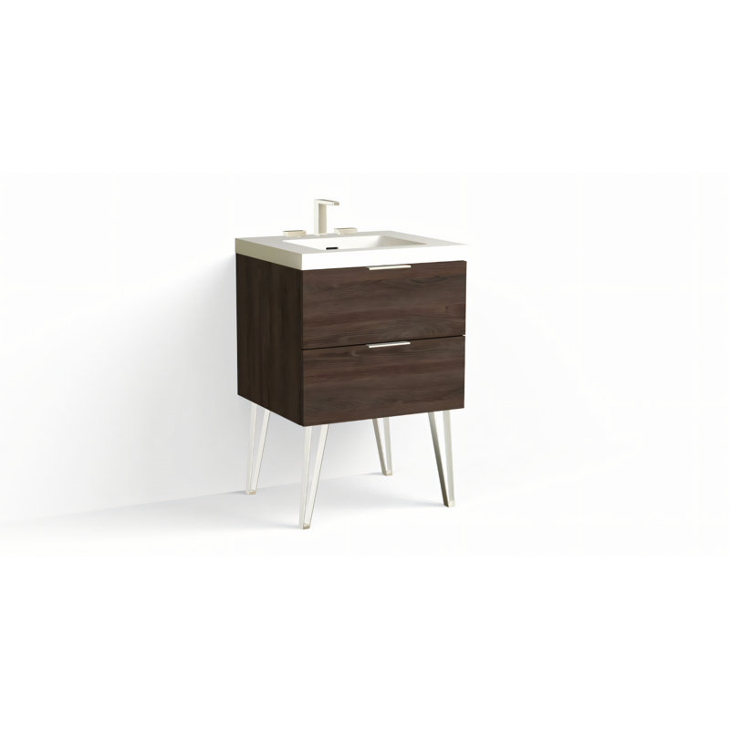 Avila 24" W Freestanding Single Bathroom Vanity with Dawson Leg, Matte White/8" Widespread, Charred, Polished Nickel
