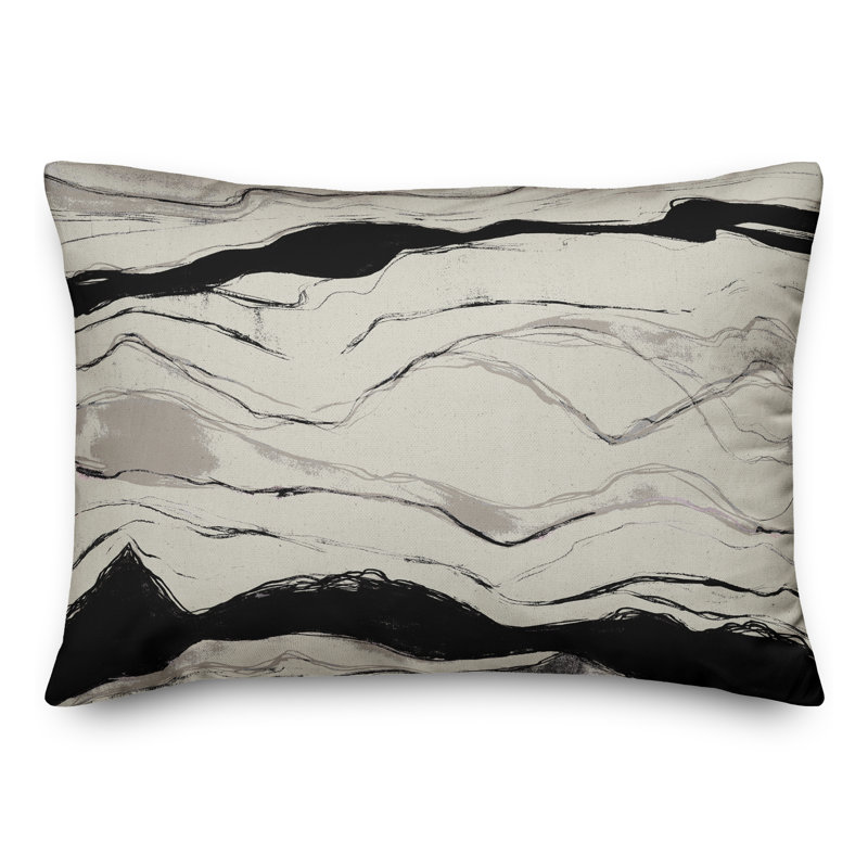 Abstract Outdoor Reversible Throw Pillow, Black