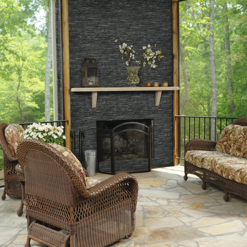 Stonecrest 6 in. x 18 in. Split Face Natural Stone Ledger Corner Wall Tile, Ashen Black