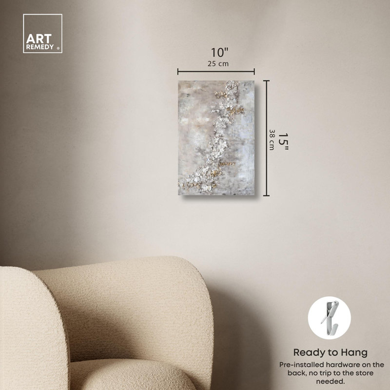 Elegant Gold and Gray Abstract Canvas Art, 15" x 10"