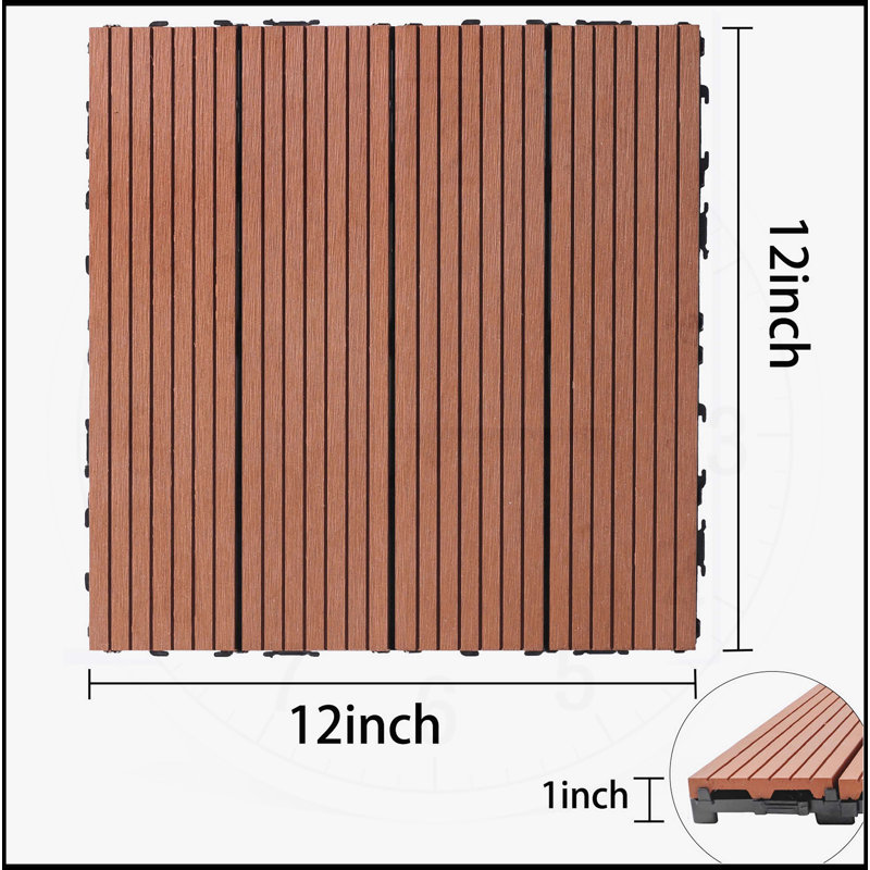 Sustainable Deck Tiles Set for Various Outdoor Spaces, Rust and Weather Resistant, Mahogany
