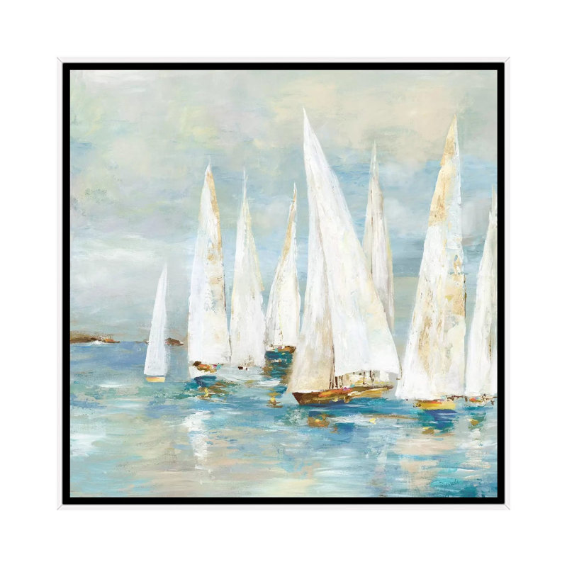 Voiliers blancs de Allison Pearce, reproduction d’art, H 37 po x l 37 po x P 1,5 po, Toile blanche encadrée, Pas de tapis