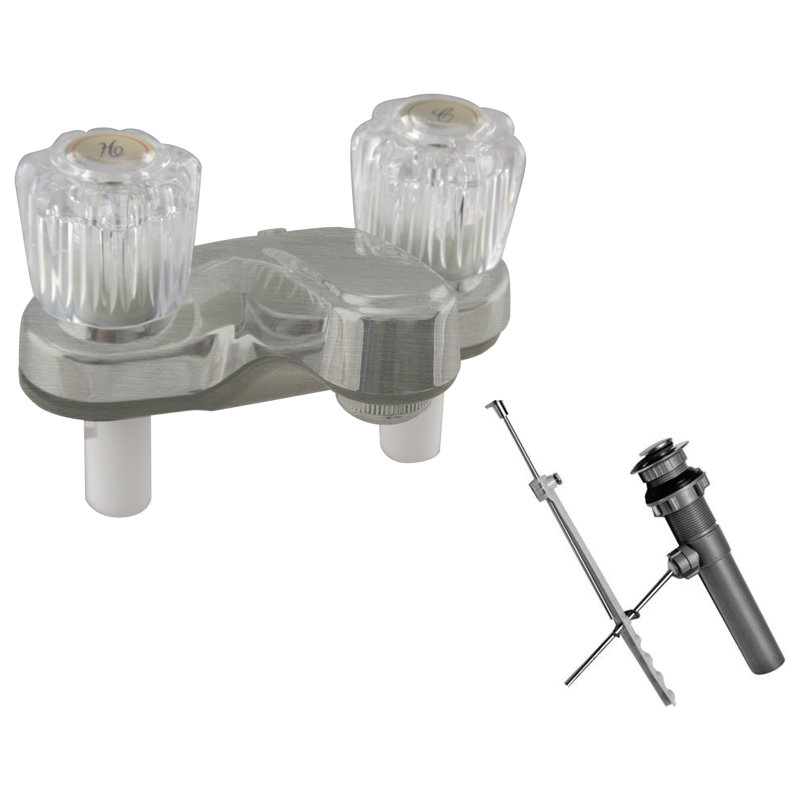 Robinet pour salle de bain à 2 poignées avec ensemble de bonde centrales, Nickel satiné