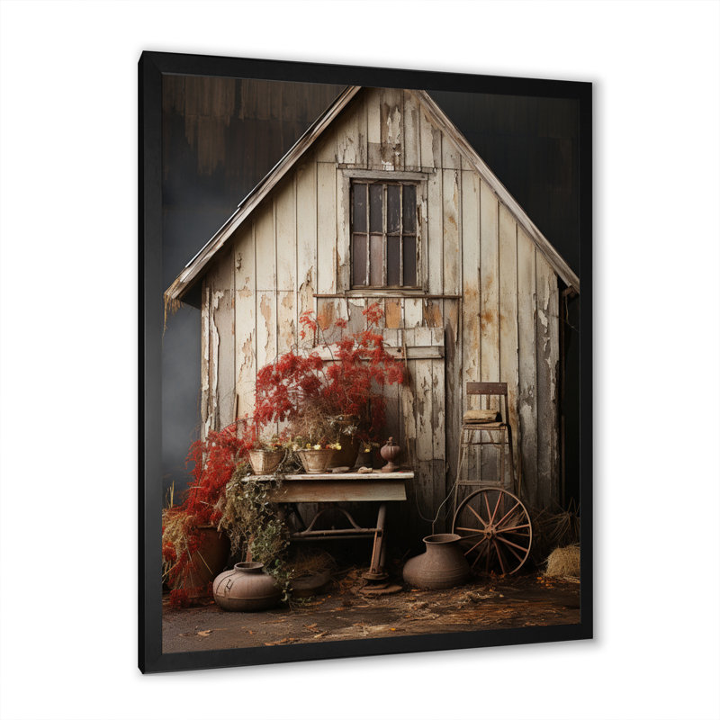 Asriel Barns Rustic Charm X - Barns, reproduction d'art sur toile encadrée, Cadre simple noir, H 40 po x l 30 po x P 1,5 po