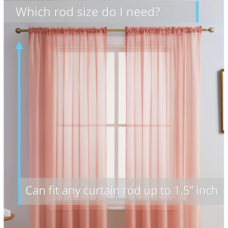 Daxin Sheer Voile Rod Pocket Curtain Panels (Set of 2), 54" W x 84" L, Blush Pink