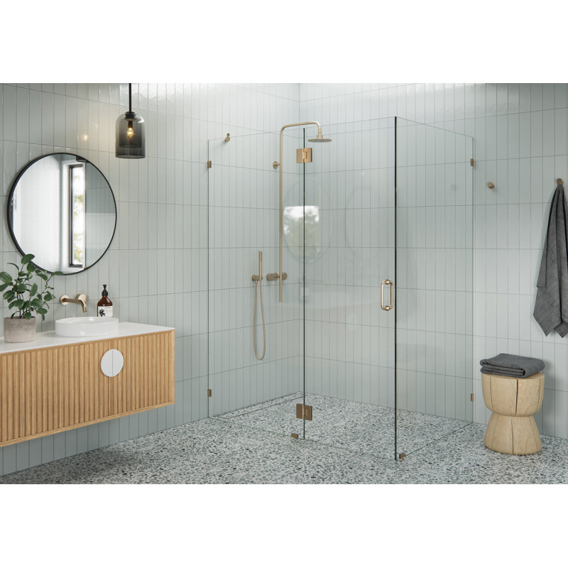 Halo 59 in. x 40 in. x 78 in. 90-degree Fully Frameless Glass Hinged Shower Enclosure, Brushed Bronze