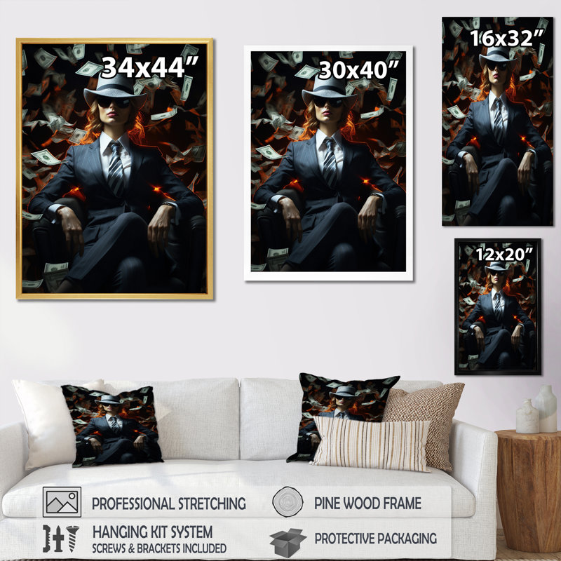 Billionaire Mindset Business Woman argent, H 32 po x l 24 po x P 1 po, Cadre simple noir