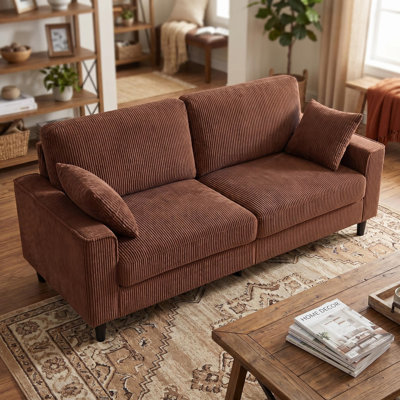 81.8" Corduroy 2-Seater Loveseat Sofa - Sturdy Iron & Wood Frame Comfy Upholstered Couch with Square Armrests for Living Room & Apartment
