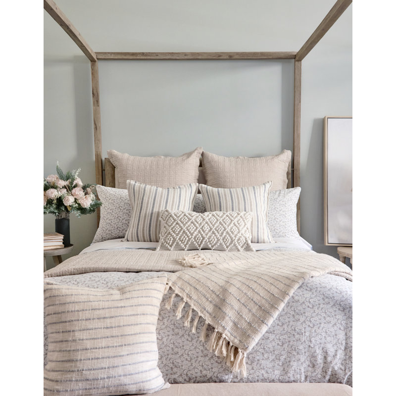 Jojo Pillow Cover & Insert, Square 20" H x 20" W, Ivory/Blue Gray Striped