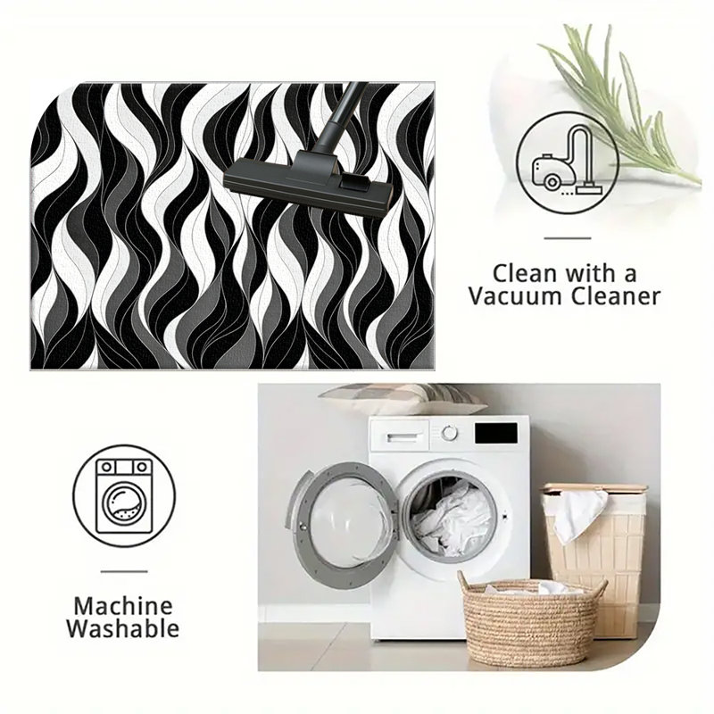 1PC black white gray wavy stripe area rugs for Living Room, Soft, All seasons, Easy-maintain, Washable Indoor mat, Farmhouse suitable for dining room, bedroom, entryway, kitchen, patio, Home Decor, Outdoor Decor.