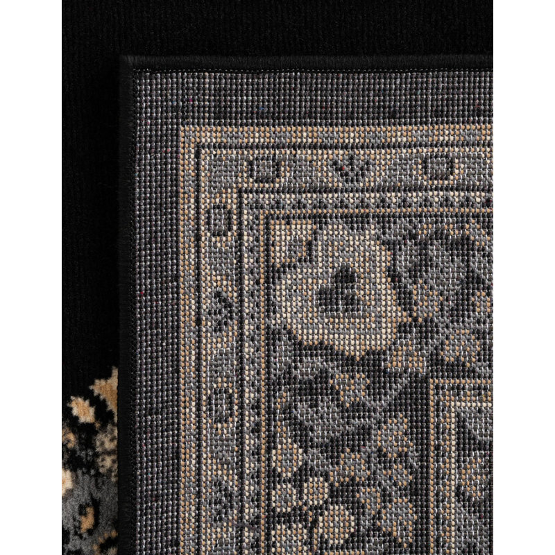 Balthrop Oriental Black Area Rug, Rectangle 5'3" x 7'1", Black