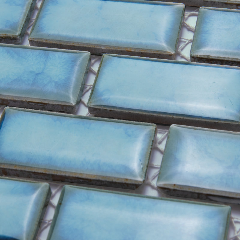Hudson Subway White 11-3/4" x 12" Porcelain Mosaic Floor and Wall Tile, Blue