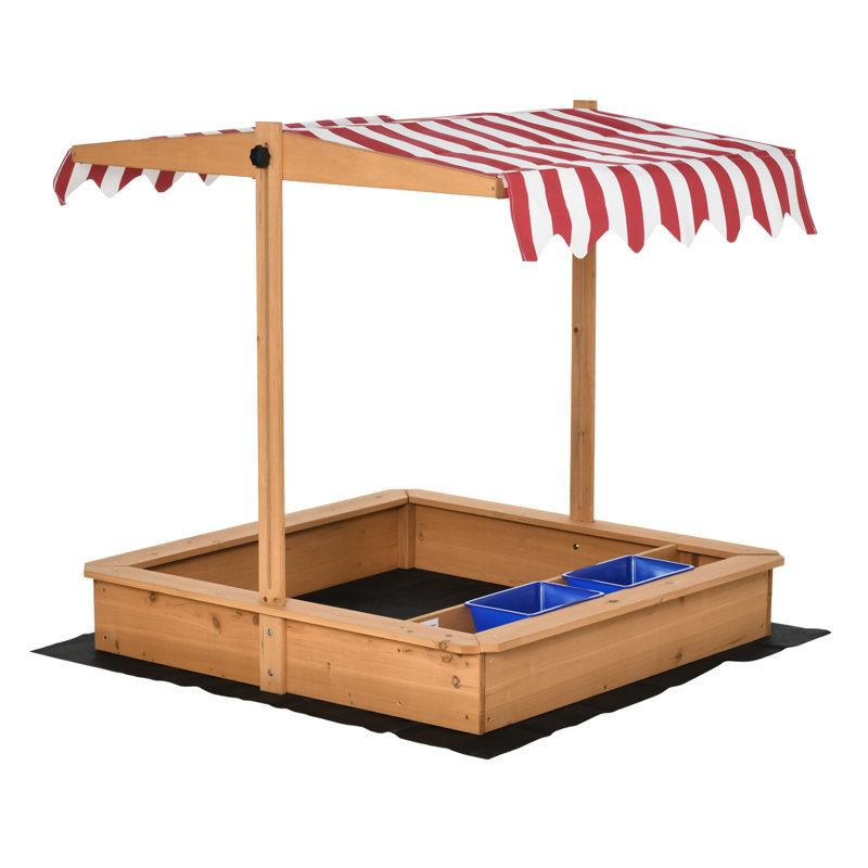 Bac à sable carré en bois massif avec couvercle Outsunny 42,25 po x 43,25 po