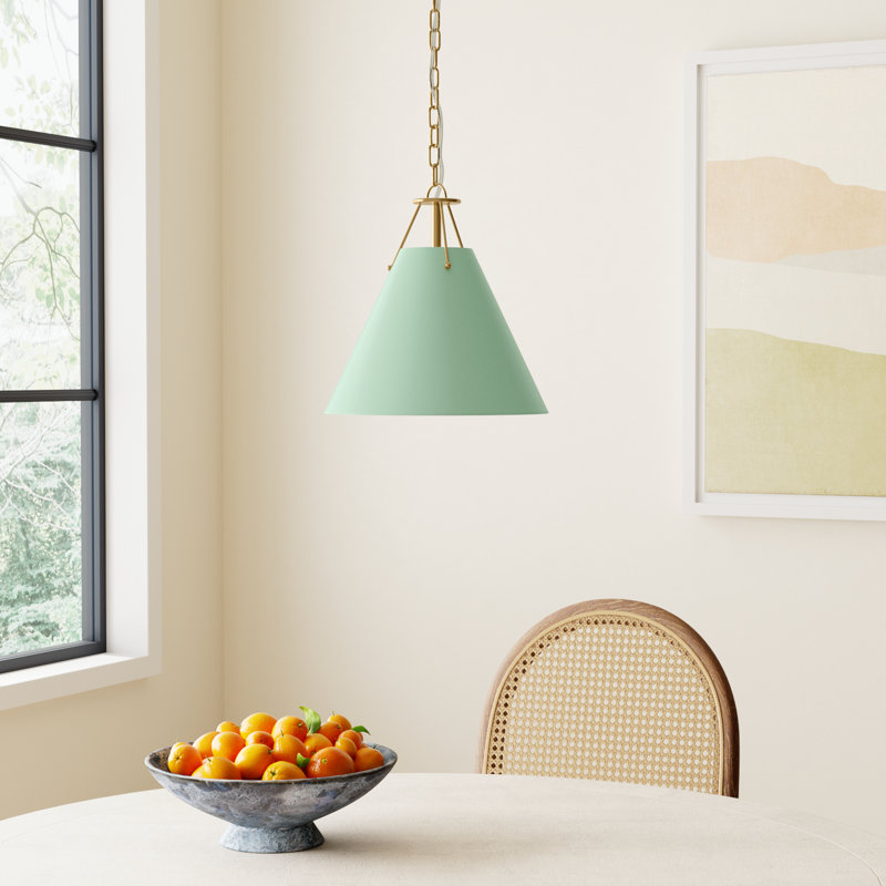 Kinston 1-Light Metal Cone Pendant, Green, Gold