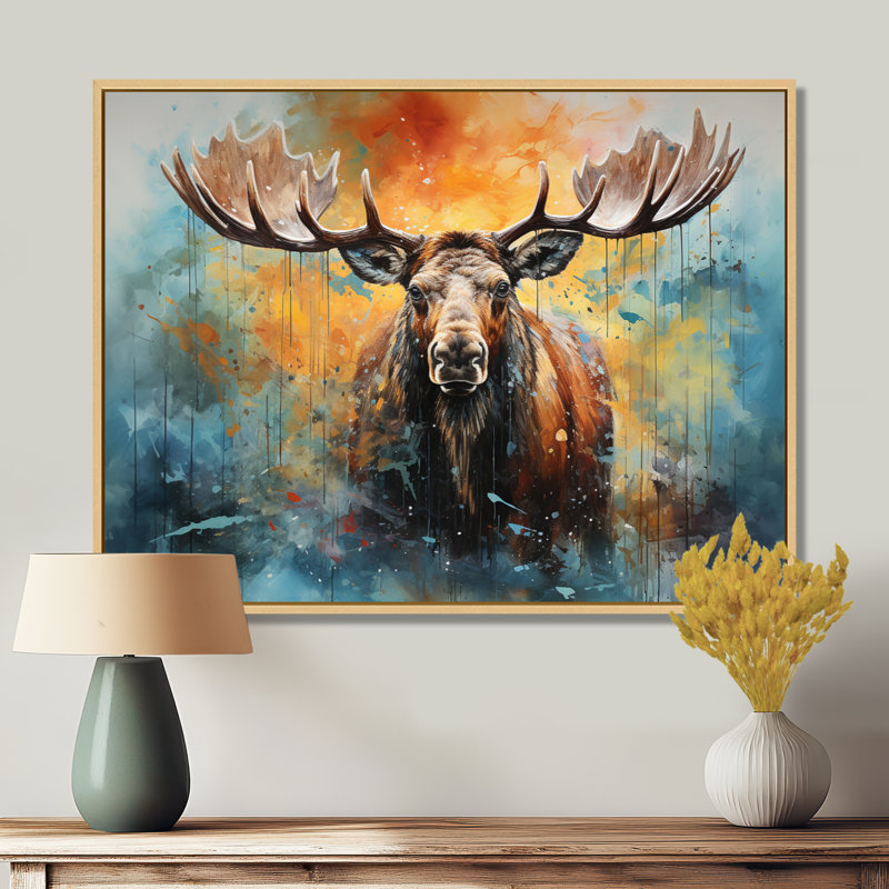 «Colorful Moose Majestic Collage II - Moose», reproduction sur toile encadrée, H 34 po x l 44 po x P 1,5 po