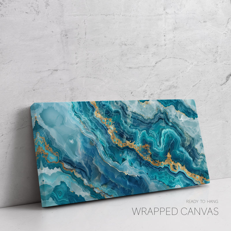 Reproduction d'art abstrait sur toile géométrique turquoise sarcelle, Toile tendue, H 30 po x l 60 po x P 1,5 po