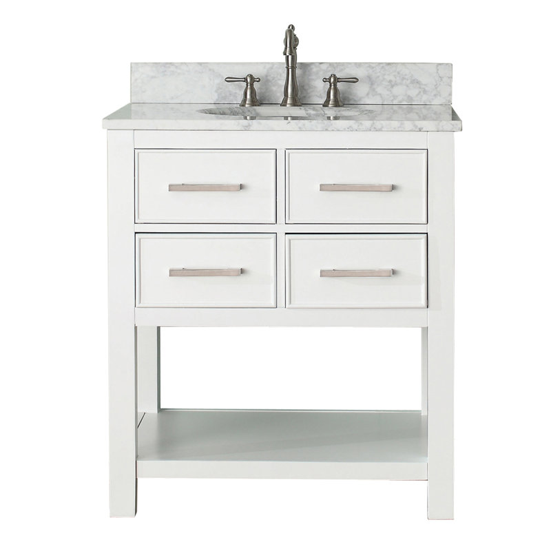 Brooks 31 in. Single Vanity, Rectangular, Carrera White Marble, Chilled Gray