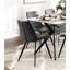 Salle à manger moderne 5 pièces avec plateau en pierre frittée, chaises rembourrées grises, pieds en métal noir, plateau de table au style tendance-1139200188
