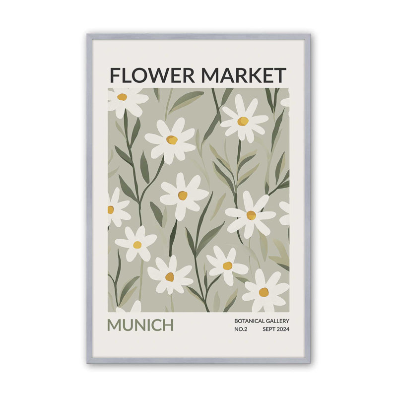 Imprimé du marché aux fleurs de Munich , H 15,25 po x l 12,25 po x P 1,25 po, Reproduction encadrée sans passe-partout