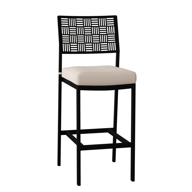 New Century Outdoor Bar Stool, Canvas Heather Beige Sunbrella® Canvas, Textured Black