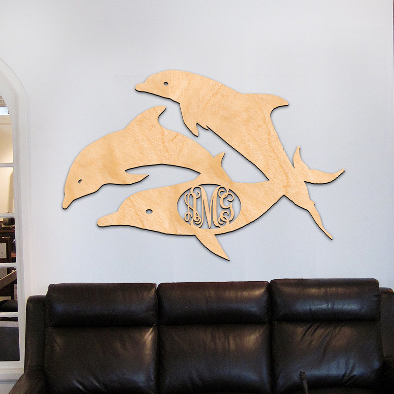 Décoration murale en bois à 3 lettres pour le bloc de dauphin personnalisé, H 32 po x l 28 po, Oui