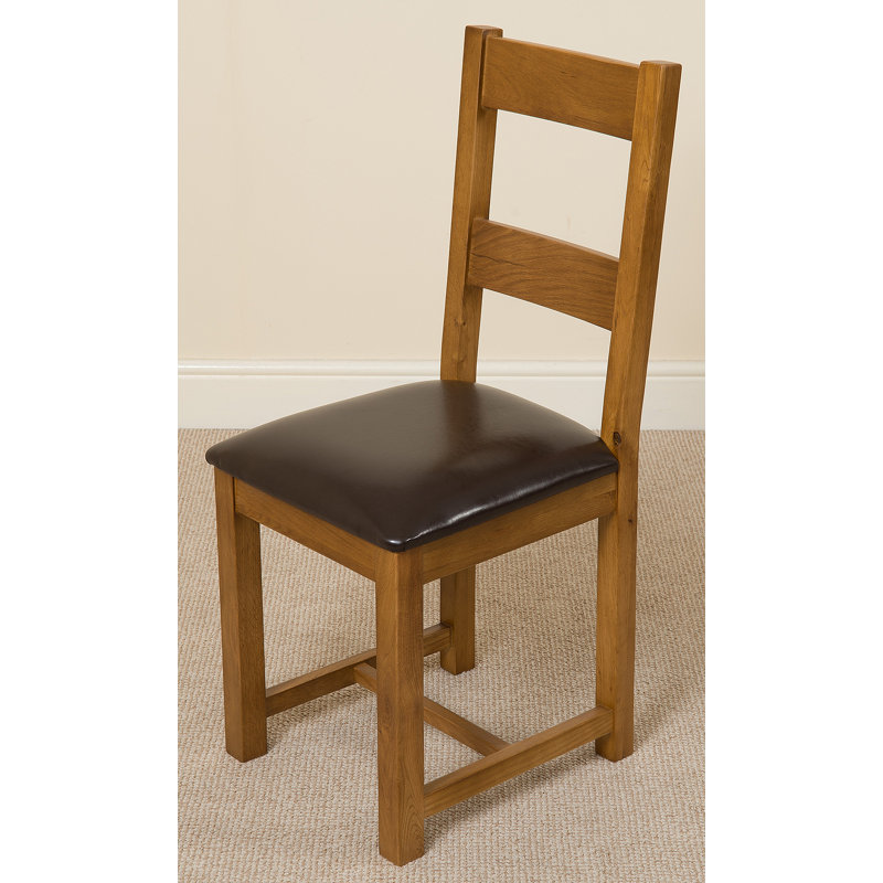 47cm H Upholstered Ladder Back Side Chair in Brown, Rustic