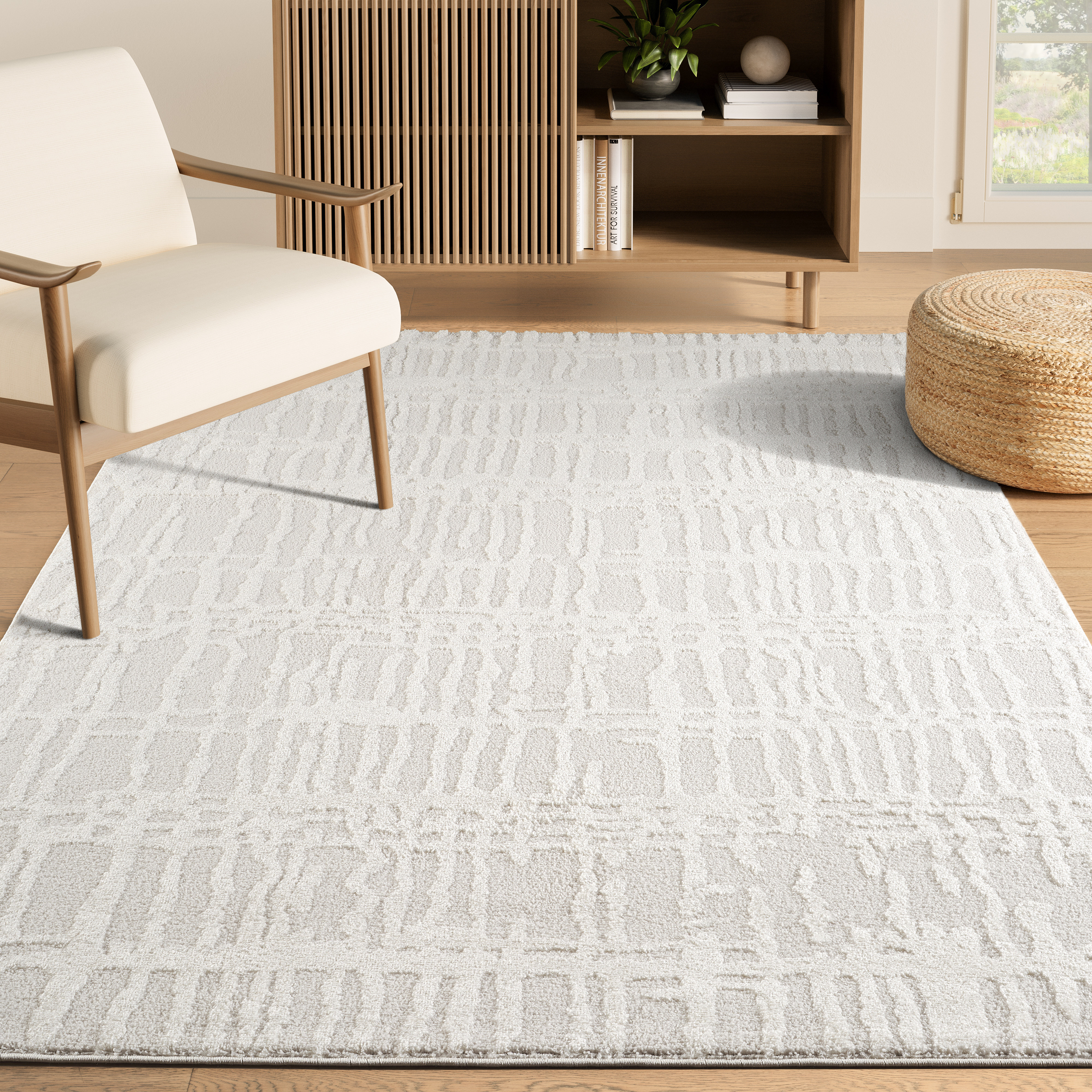 Ebern Designs Abani Rugs NOM210A Abstract Grid Cream Area Rug | Wayfair