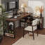 Noyer foncé + bureau en bois massif en forme de L noir + fer-659130311-659130312