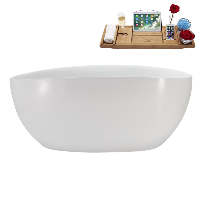 Baignoire autoportante 59 "avec drain interne Streamline, Blanc lustré