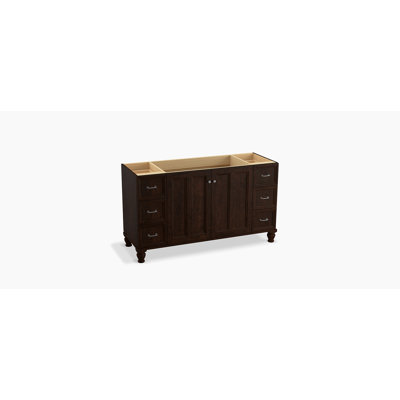 Damask 60.75" Vanity Base Only with Furniture Legs, 2 Doors and 6 Drawers