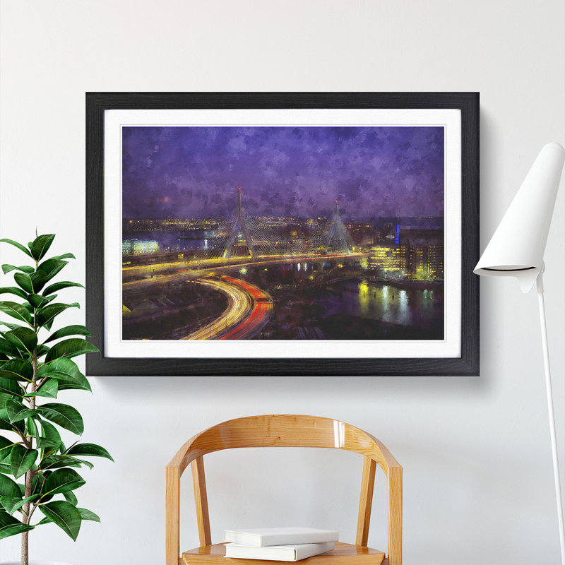 Massachusetts Boston Skyline - Picture Frame Graphic Art, Black Framed, 27cm H x 36cm W x 2cm D