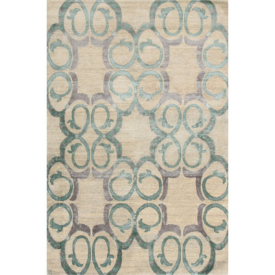 Rococo Geometric Area Rug in Jade/Dusty Teal/Silver/Gray Blue