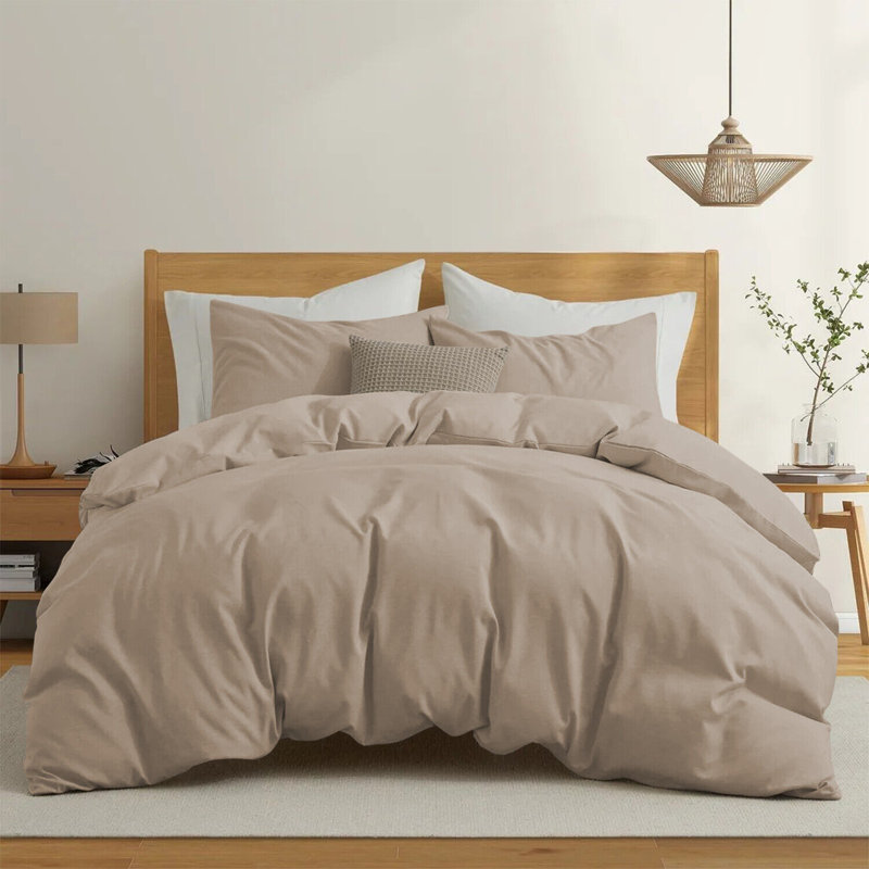 Premium 4-Piece Microfiber Duvet Cover Complete Set, Beige, Double Duvet Cover Set + 3 Additional Pieces
