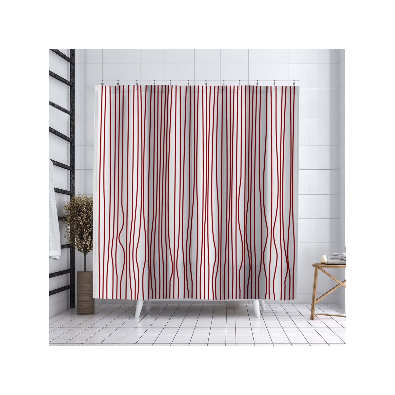 Coco Polyester Shower Curtain, Red