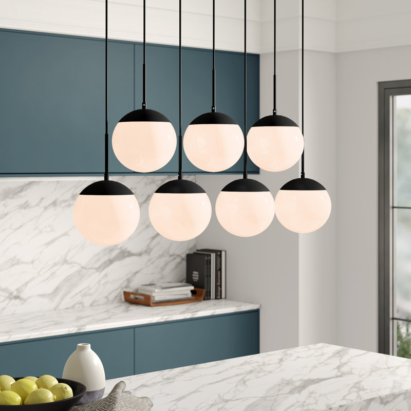 Elliot 7 - Light Kitchen Island Pendant, Frosted White, Black