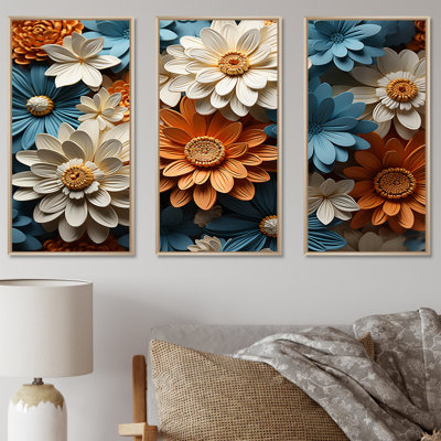 Ensemble de décorations murales colorées «Daisy Blossoming Abstraction II - Daisies»