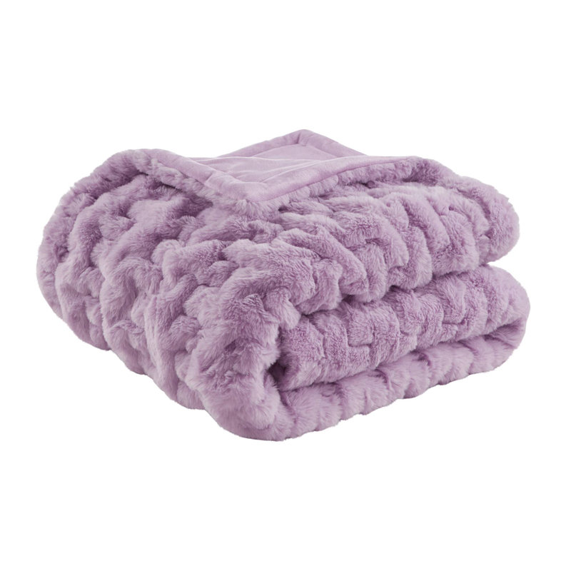 Jeté réversible uni en fausse fourrure mauve 50 x 60 po, Mauve