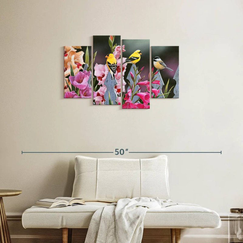 Brampt Feathered Friends And Gladiolus, 22" H x 36" W