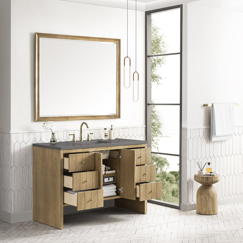 Hudson 48'' W Single Vanity, Carrara White, Light Natural Oak, 8" Widespread