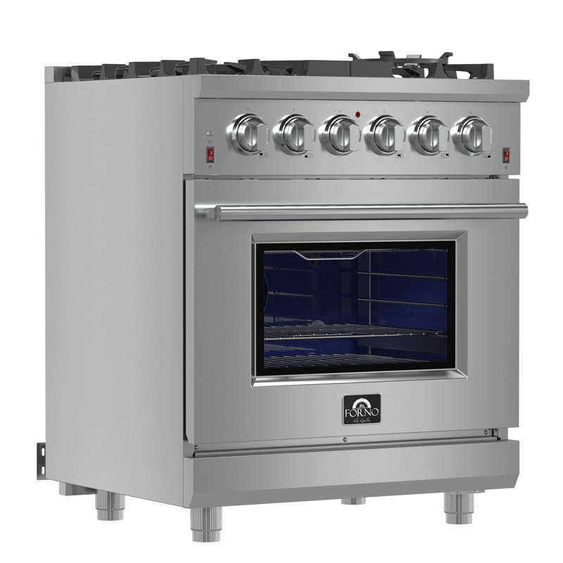 Massimo 30-inch Gas Range Stainless Steel, 5 burners, 68,000 BTU, 4.32 cu. ft., Air Fryer, Griddle