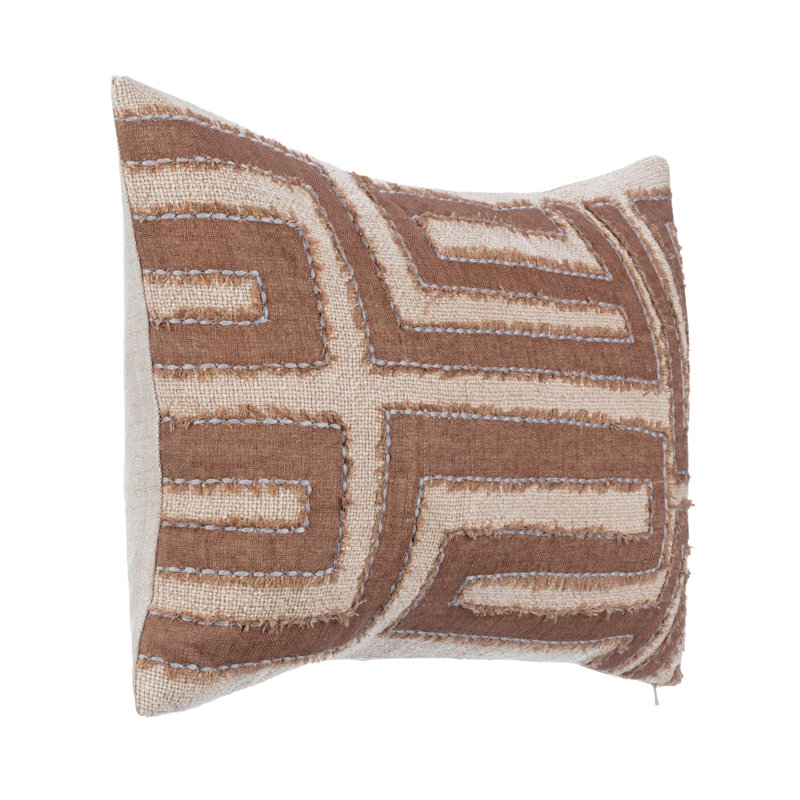 Mateo Linen Pillow Cover & Insert, Rectangle 14"H x 20"W, Brown/Beige