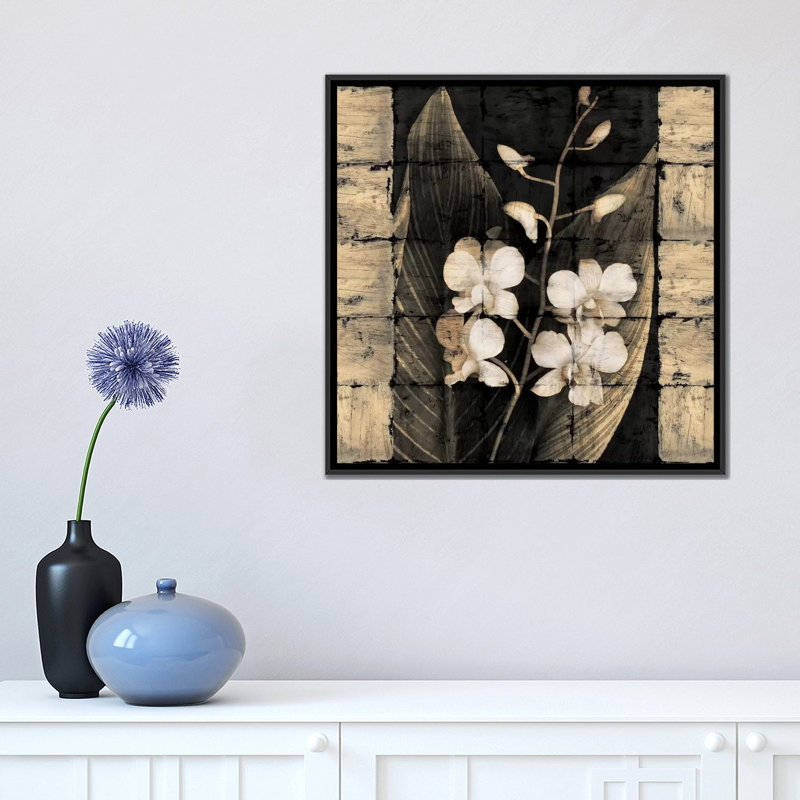 «Orchids in Bloom I», impression sur toile, H 18 po x l 18 po x P 1,5 po, Toile avec cadre noir, Pas de tapis