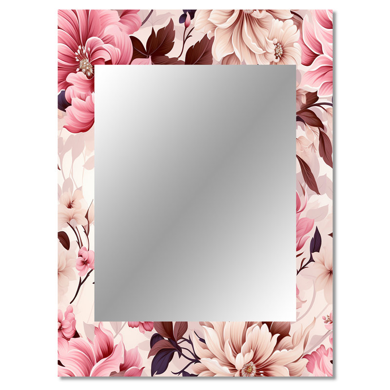 Kuzman doux rose pivoine Bouquet jardin - miroir mural décoratif floral, grand miroir floral, art imprimé en métal