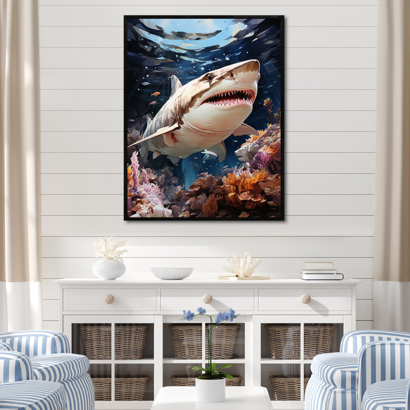 " Silent Hunter Sharks Portrait ", Black Floater Framed, 44" H x 34" W x 1.5" D