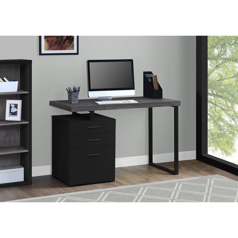 Petrella Computer Desk, Home Office, Laptop, Storage Drawers, 48"L, Work, Metal, Laminate, Gray/Black, Left-Hand Facing
