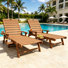 Ensemble de chaises longues d'extérieur 2 pièces, chaise longue de patio toutes saisons avec porte-gobelet et accoudoirs, inclinable réglable à 5 positions pour l'extérieur, la plage, la piscine, la terrasse, le teck