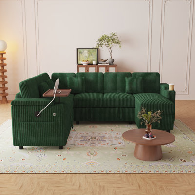 Pull-out Sofa with USB Ports, Table Board and Cup Holder, Comfortable Soft Cushioned Sofa Bed（Excluding the coffee table）